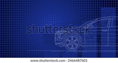 blue background with modern car, automotive, empty space - vector illustration