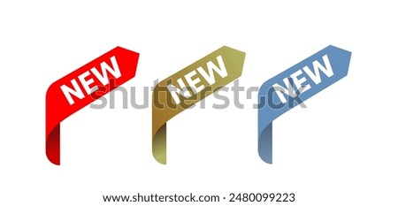 New - corner label, gold, red and blue	