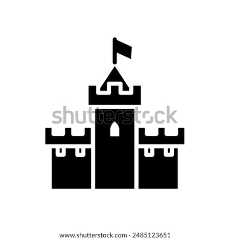 medieval castle with tower, lattice and battlements - vector icon	