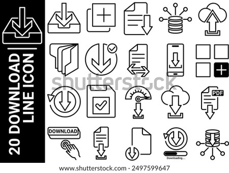 20 download line icon, black and white