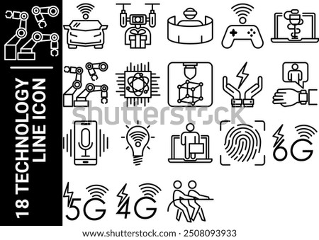 18 technology line icon, black and white