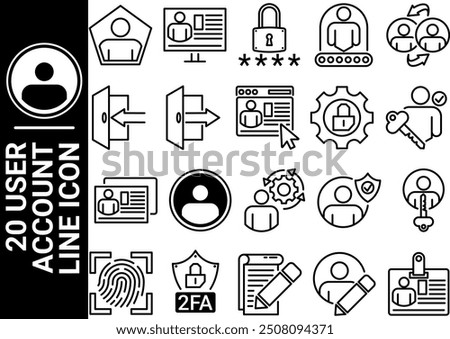 20 user account line icon, black and white