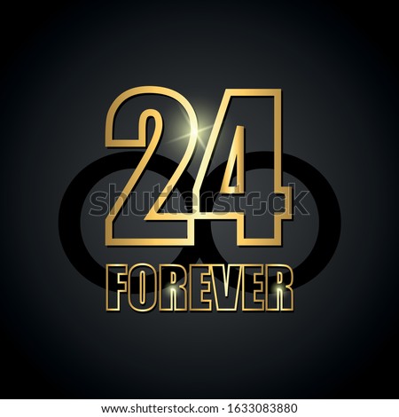 Black vector background with golden number 24. Vector background 24 black forever. basketball. Vector illustration.