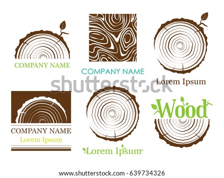 Set a cross section of the trunk with tree rings. Vector. Logo. Tree growth rings. Tree trunk cross-section. flat icon.