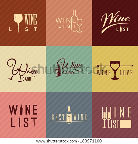 Set of vector flat design wine icons for food and drink