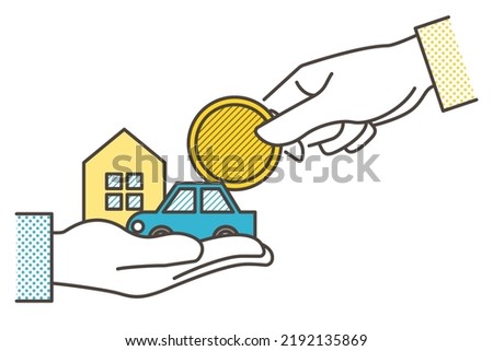 Inheritance concept. Vector illustration of a hand handing over property such as a house, car, money, etc.
