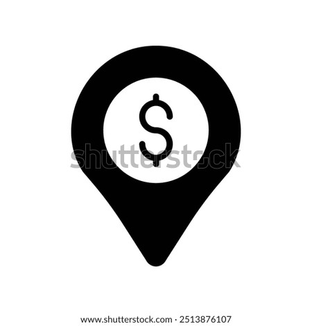 Financial Location Pin Icon - Dollar Sign Map Marker for Banking, ATM, and Financial Services - Vector Illustration for Money Management, Investment, and Economic Navigation