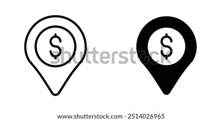 Financial Location Pin Icon set - Dollar Sign Map Marker for Banking, ATM, and Financial Services - Vector Illustration for Money Management, Investment, and Economic Navigation