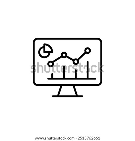 Data Dashboard Icon with Graphs and Charts for Business Analytics, Statistical Data Visualization, Computer Monitor Displaying Pie Chart and Line Graphs