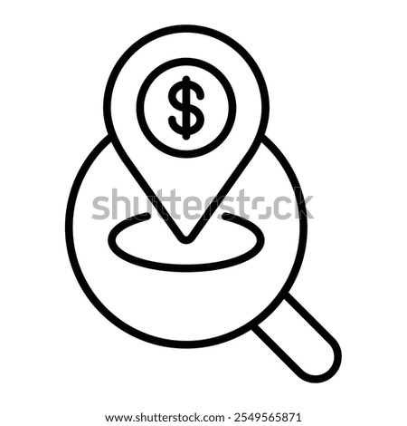 Branch Locator Icon with Magnifying Glass Over Map Pin with Dollar Sign