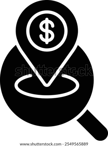 Branch Locator Icon with Magnifying Glass Over Map Pin with Dollar Sign