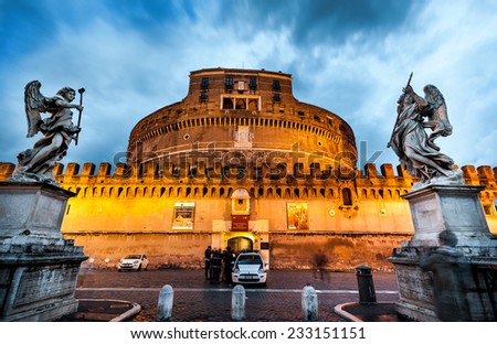 Rome, Italy - November 17, 2014: The Mausoleum of Hadrian, usually known as Castel Sant'Angelo  is one of the main tourist attractions in Rome.