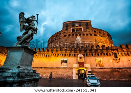 Rome, Italy - November 17, 2014: The Mausoleum of Hadrian, usually known as Castel Sant'Angelo  is one of the main tourist attractions in Rome.