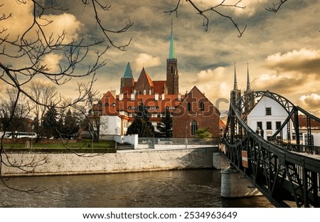 Similar – Image, Stock Photo Old bridge across channel in sunset