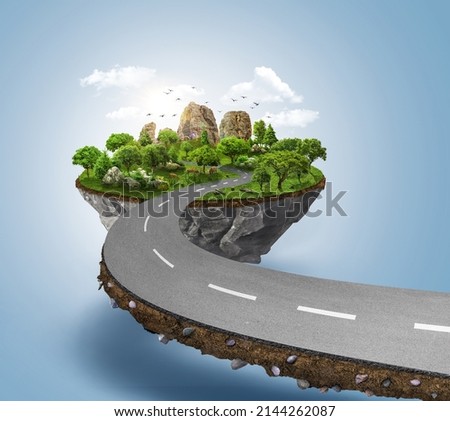 3d illustration of road with beautiful landscape isolated. travel and vacation road advertisement. Bending road and highway ads Stockfoto © 
