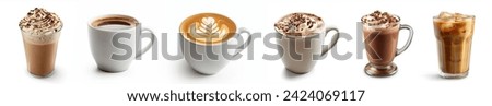 Similar – Image, Stock Photo Cups of tasty hot coffee drink on wooden table