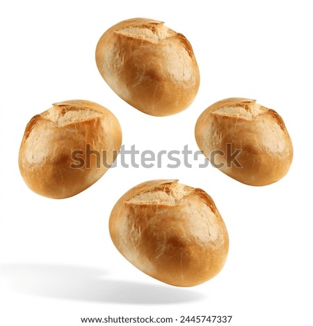 Similar – Image, Stock Photo Bread buns baked and raw dough balls isolated on purple dough. Making of burger buns