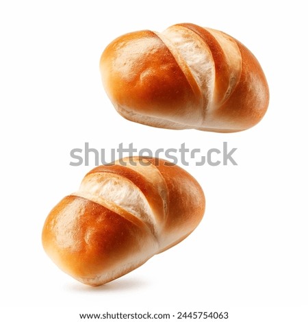 Similar – Image, Stock Photo Bread buns baked and raw dough balls isolated on purple dough. Making of burger buns