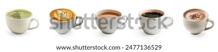 Similar – Image, Stock Photo Cups of tasty hot coffee drink on wooden table