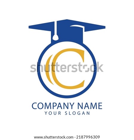 Letter c and toga hat in education logo design