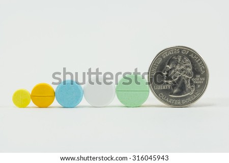 Medicine and money on white background. Expensive bill. Finance concept of pharmacy business.