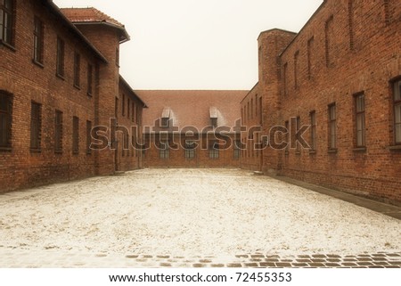 Houses in concentration camp. Auschwitz. Ploand
