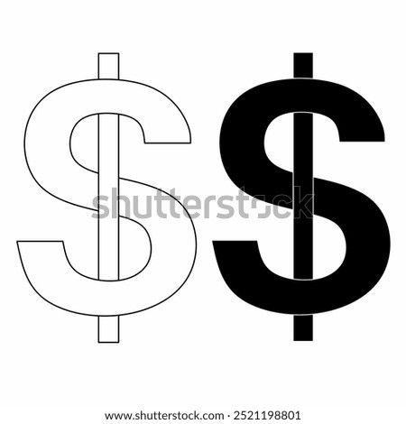 The image shows two large dollar signs ($). The one on the left is an outline, while the one on the right is filled in solid black, both on a plain white background.