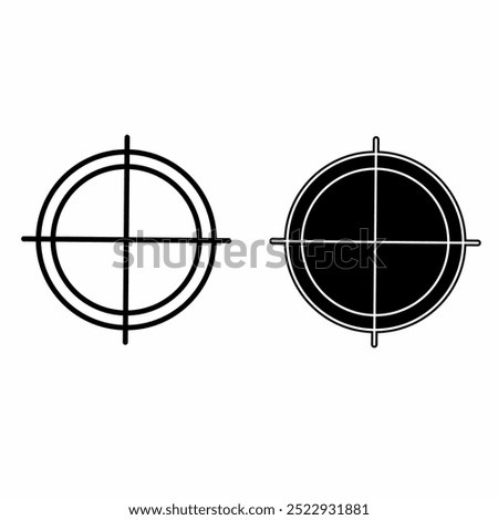 two adjacent circle symbols with crosshairs. The left circle is unfilled, and the right circle is filled in black with a border, all on a black background