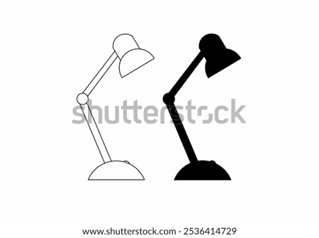 Adjustable Desk Lamp Vector Icon.Desk Lamp Black and White Silhouette.Minimalist Desk Lamp Outline Illustration isolated on white background