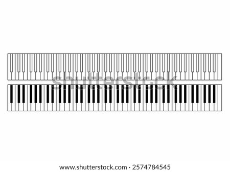 Full piano keyboard layout in outline and filled styles, displaying all 88 keys. icon piano keys,music keyboard,instrument layout 