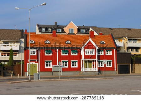 Traditional Scandinavian house on the street, Sweden