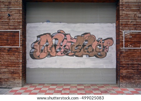 Similar – Image, Stock Photo Graffiti sprayed garage door of a prefabricated garage