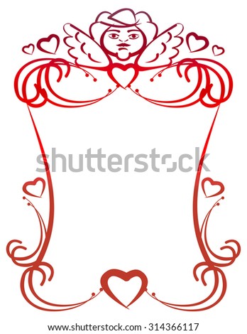Elegant frame with hearts and Cupid
