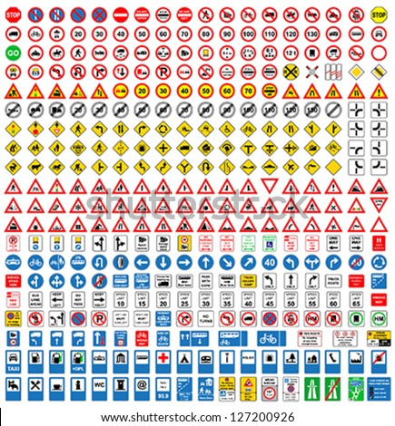 Over three hundred fifty different highly detailed and fully editable vector Traffic-Road Sign Collection.
