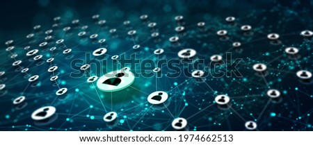 People connected, Network connection, Network community, Community resource, Social network Service (SNS) Concept. Global structure networking and Worldwide business recruitment. 3D Rendering.