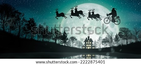 Image, Stock Photo Santa Claus riding bicycle along mountain road