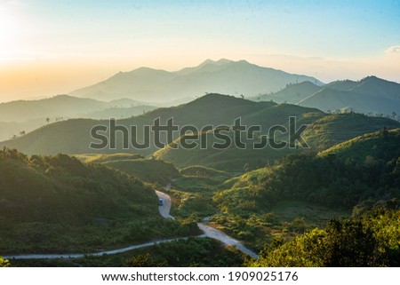 Similar – Image, Stock Photo Mountain panorama in morning light