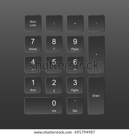 A set of buttons numerics, numbers keyboard, keypad in icon vector for mobile numbers, computer, PC, push buttons in dark Grey color background. 