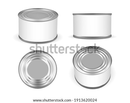 silver metal tin can isolated on white background mock up vector 