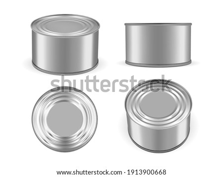 silver metal tin can isolated on white background mock up vector 