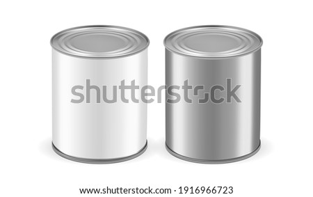 silver metal tin cans isolated on white background mock up vector 