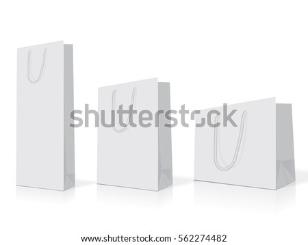 white paper bags of different sizes easy to change colors mock up vector template