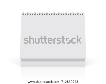 A paper white calendar stands on the table. Mock Up Vector Template