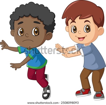 Cartoon little boy pushing his friend of illustration