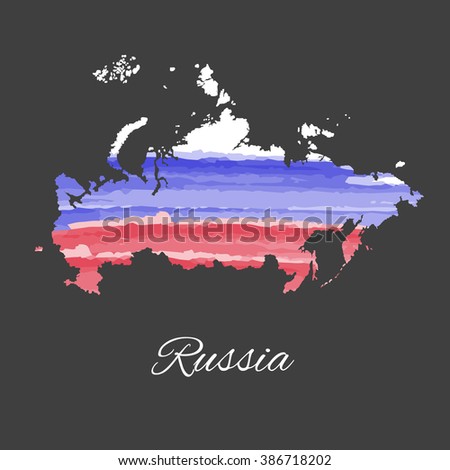 Map of Russia. The silhouette of the country with watercolor flag