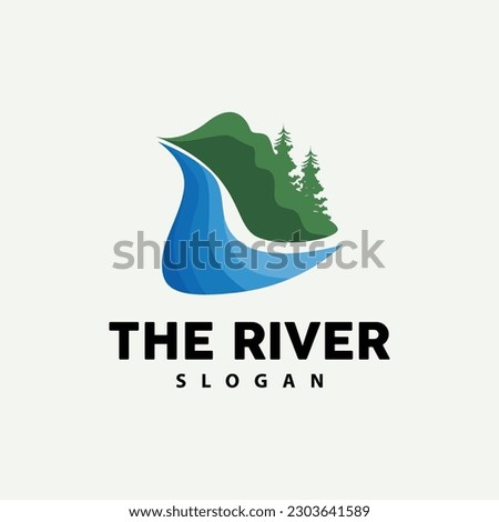 River Logo Design, River Creek Vector, Riverside Illustration With A Combination Of Mountains And Nature, Product Brand