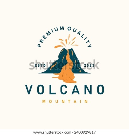 Volcano logo illustration silhouette design volcano mountain erupting with simple rocks and lava