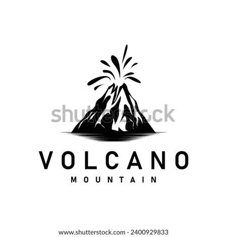 Volcano logo illustration silhouette design volcano mountain erupting with simple rocks and lava