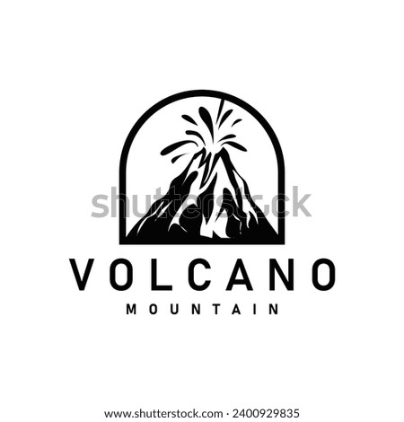 Volcano logo illustration silhouette design volcano mountain erupting with simple rocks and lava