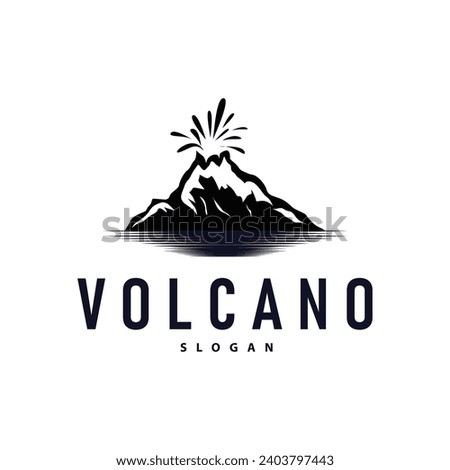 Volcano logo illustration silhouette design volcano mountain erupting with simple rocks and lava